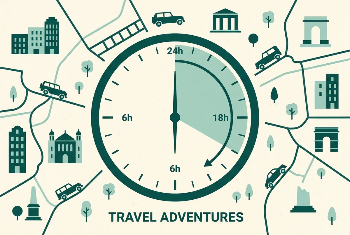 Simple infographic-style clock graphic showing a versailles timed entry window as a highlighted arc on a 24-hour clock face, flat minimalist icons, no text other than generic time labels